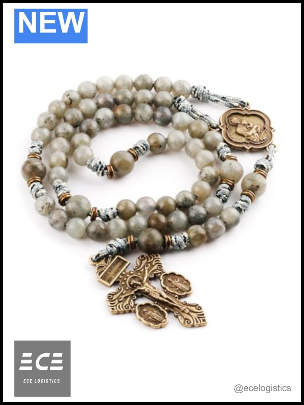 Labradorite Antique Bronze Paracord Rosary Necklace